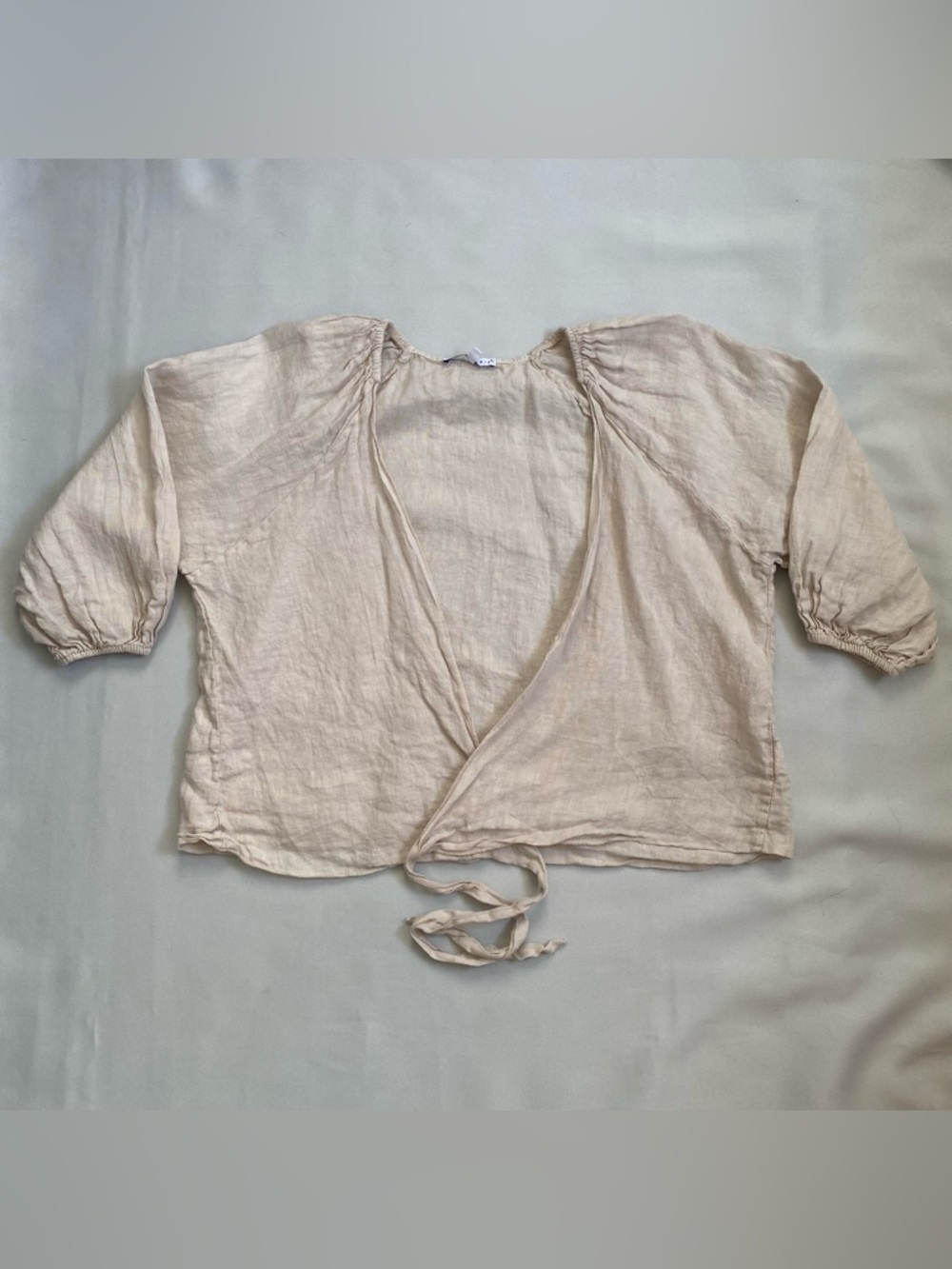 Tempo Paris Womens Linen Half Sleeve Tie Front Bolero Beige Medium Large Italy